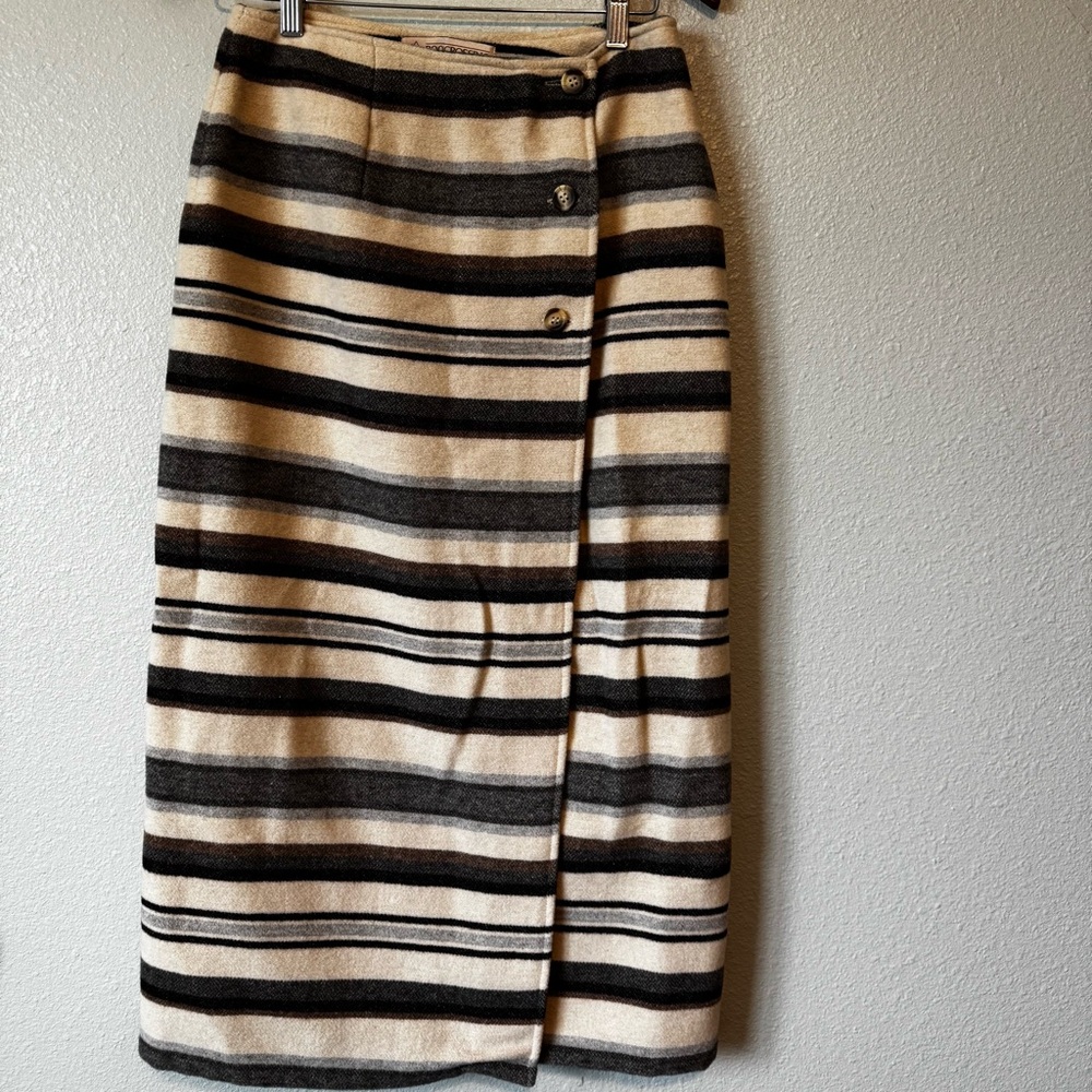 Vintage Beige and Black Striped Midi Skirt